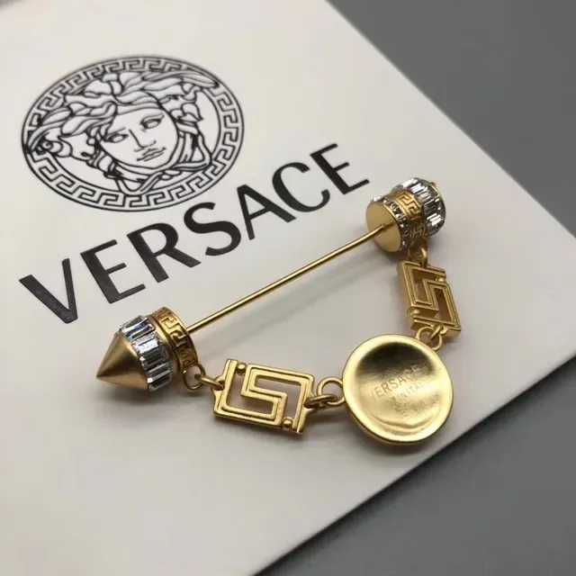 Versace Medusa Crystal-Embellished Gold-Tone Brooch 2