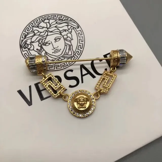 Versace Medusa Crystal-Embellished Gold-Tone Brooch 3