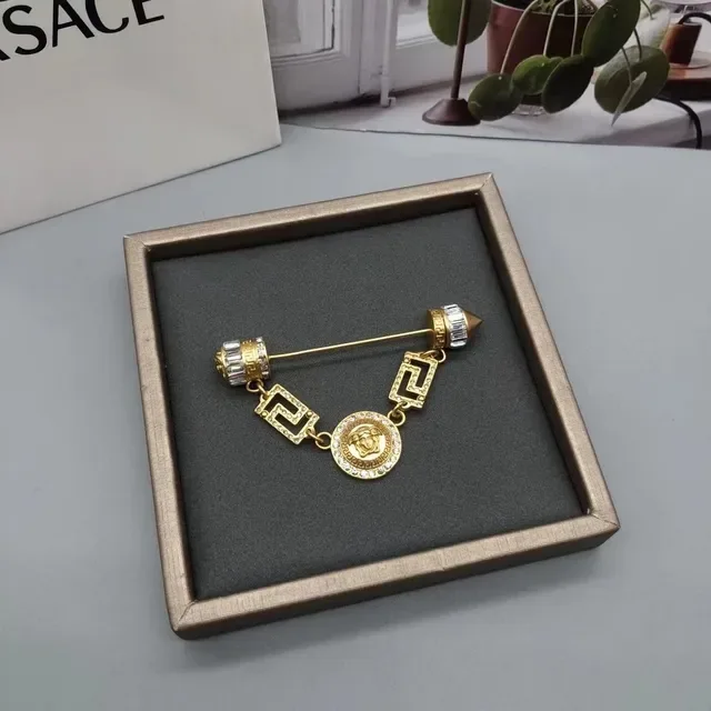 Versace Medusa Crystal-Embellished Gold-Tone Brooch 5