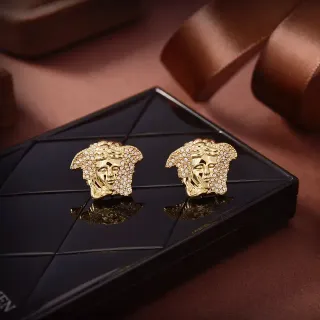 Versace Medusa 水晶镶嵌 镀金耳环