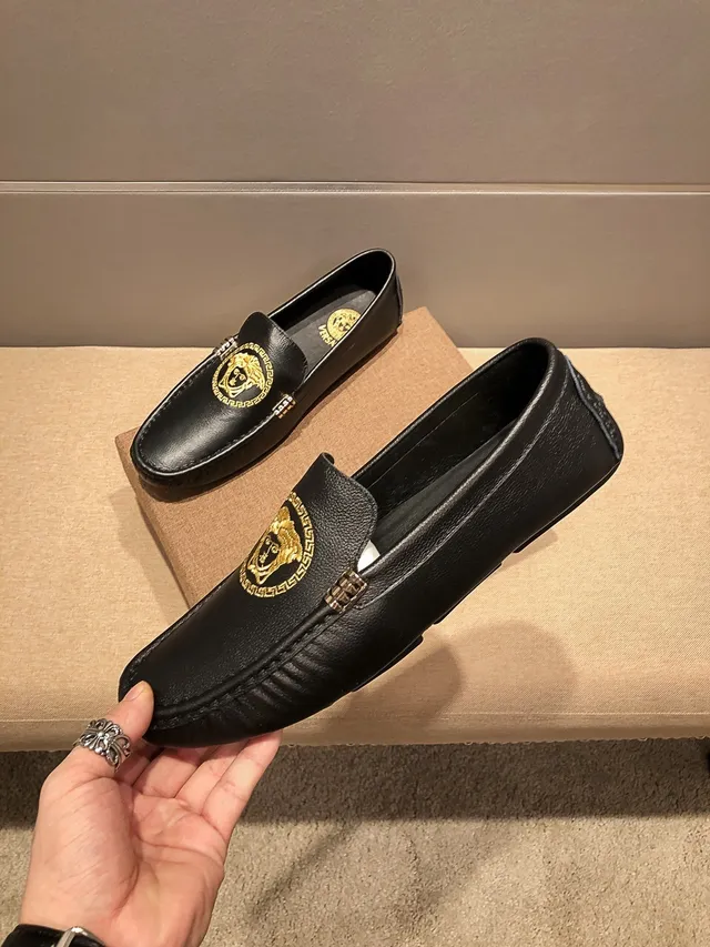 Versace Medusa Embroidered Black Leather Loafers 3