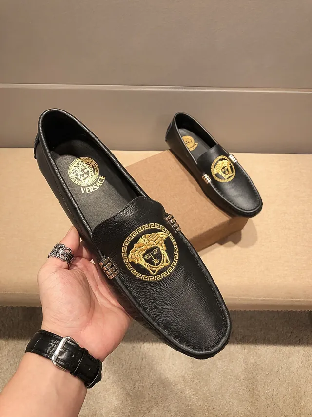 Versace Medusa Embroidered Black Leather Loafers 4