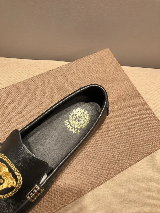 Versace Medusa Embroidered Black Leather Loafers 5