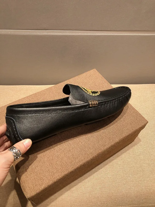 Versace Medusa Embroidered Black Leather Loafers 6