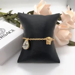 Versace Medusa Pulsera Cadena Transparente Encanto Cabeza Dorado