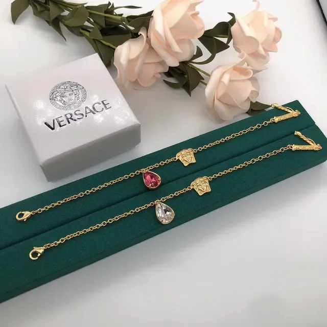 Versace Medusa Pulseira Corrente Transparente Dourada Charme de Cabeça 2