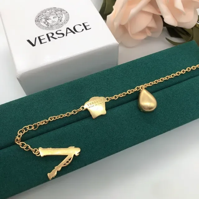Versace Medusa Pulseira Corrente Transparente Dourada Charme de Cabeça 3