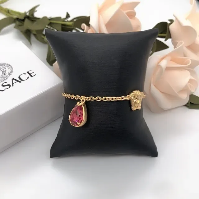 Versace Medusa Pulseira Corrente Transparente Dourada Charme de Cabeça 4