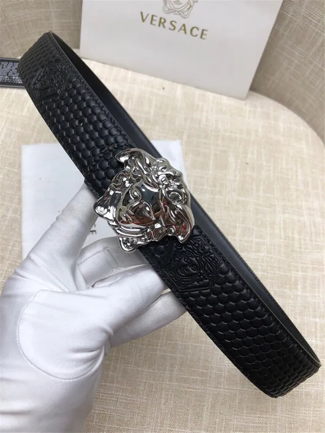 Versace Medusa Head Black Embossed Honeycomb Leather Belt 9
