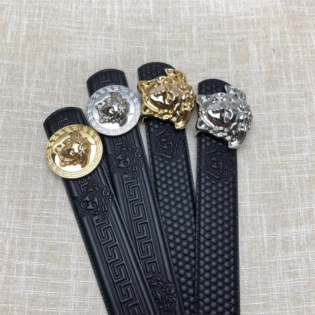 Versace Medusa Head Black Embossed Honeycomb Leather Belt 10