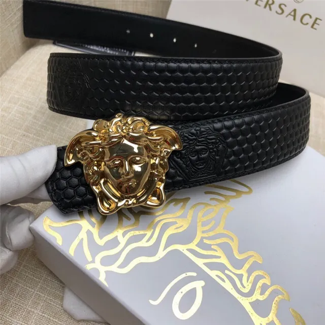 Versace Medusa Head Black Embossed Honeycomb Leather Belt 11