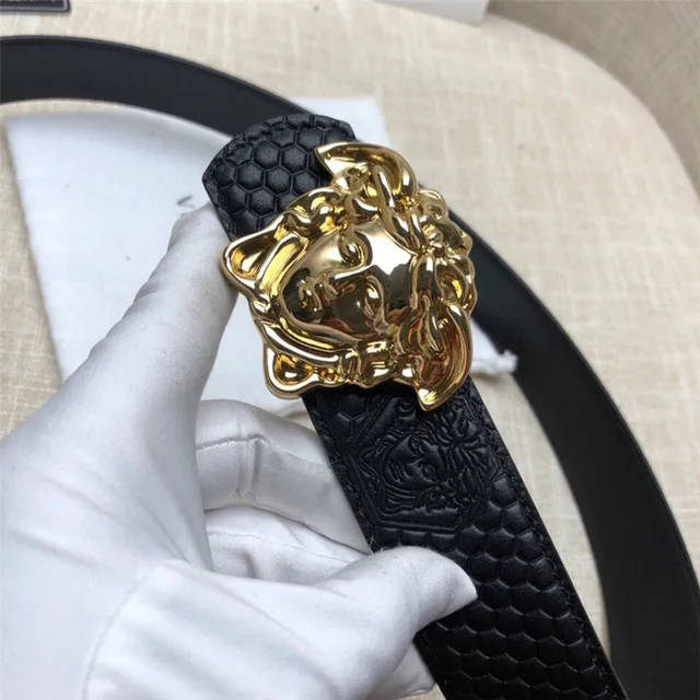 Versace Medusa Head Black Embossed Honeycomb Leather Belt 14