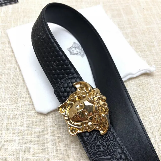Versace Medusa Head Black Embossed Honeycomb Leather Belt 16