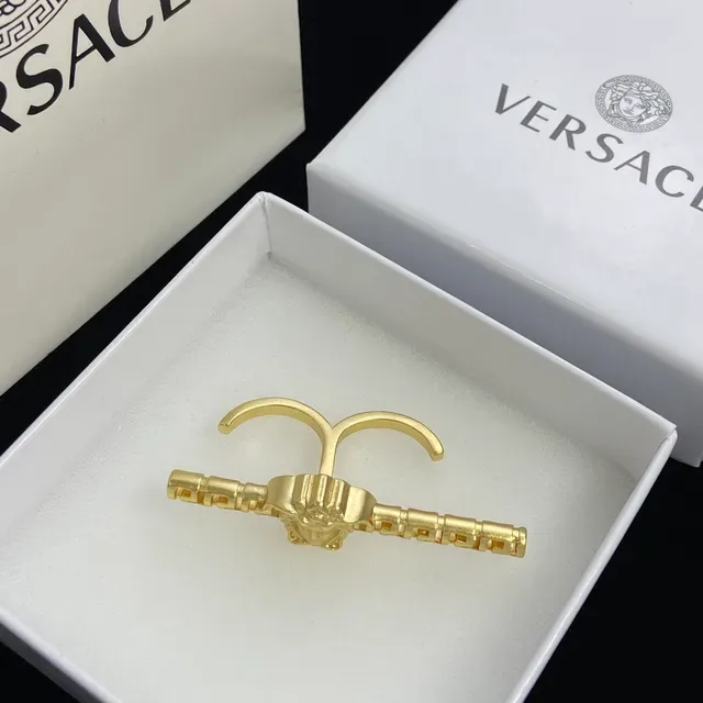 Versace Medusa Head Silver Gold Motif Segmented Bar Design Earrings 2