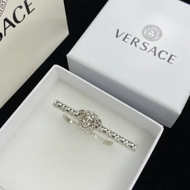 Versace Medusa Head Silver Gold Motif Segmented Bar Design Earrings 4