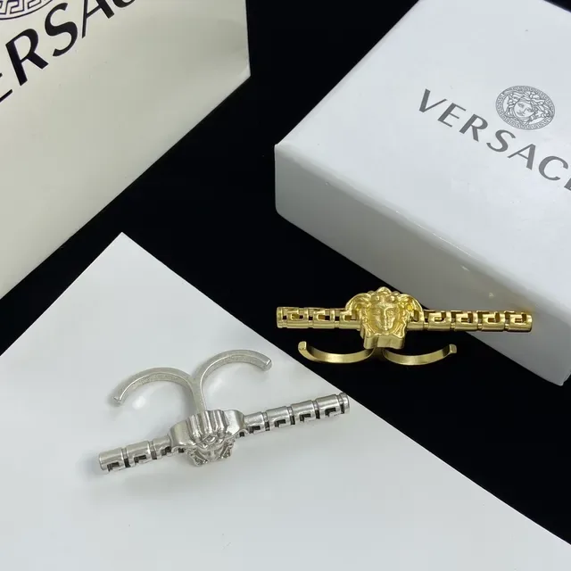 Versace Medusa Head Silver Gold Motif Segmented Bar Design Earrings 6