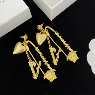 Versace Medusa Heart and V Motif Gold-Tone Dangling Earrings