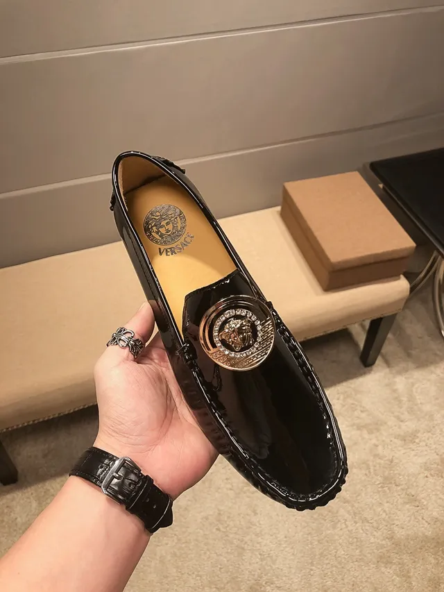 Versace Medusa Medallion Glossy Black Loafers 7
