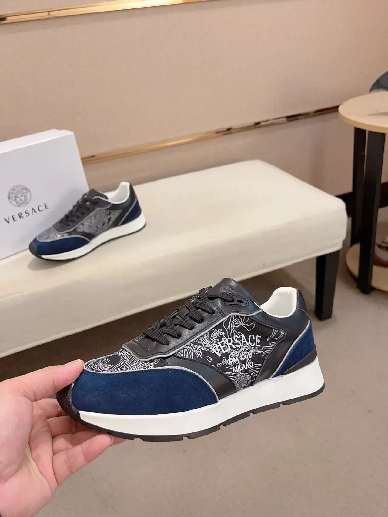 Versace Odissea Embroidered Navy and Black Lifestyle Sneakers 3