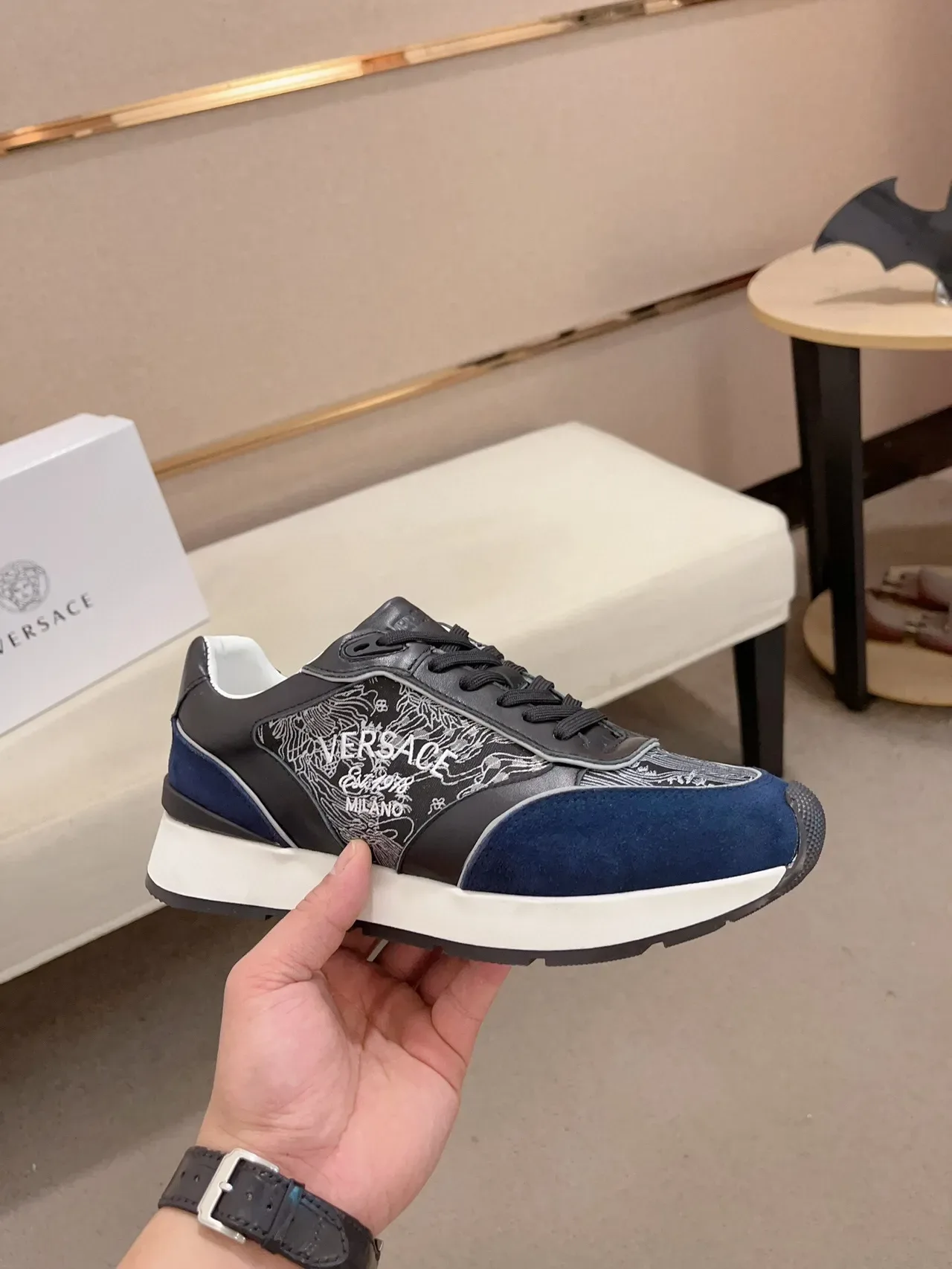 Versace Odissea Embroidered Navy and Black Lifestyle Sneakers 4