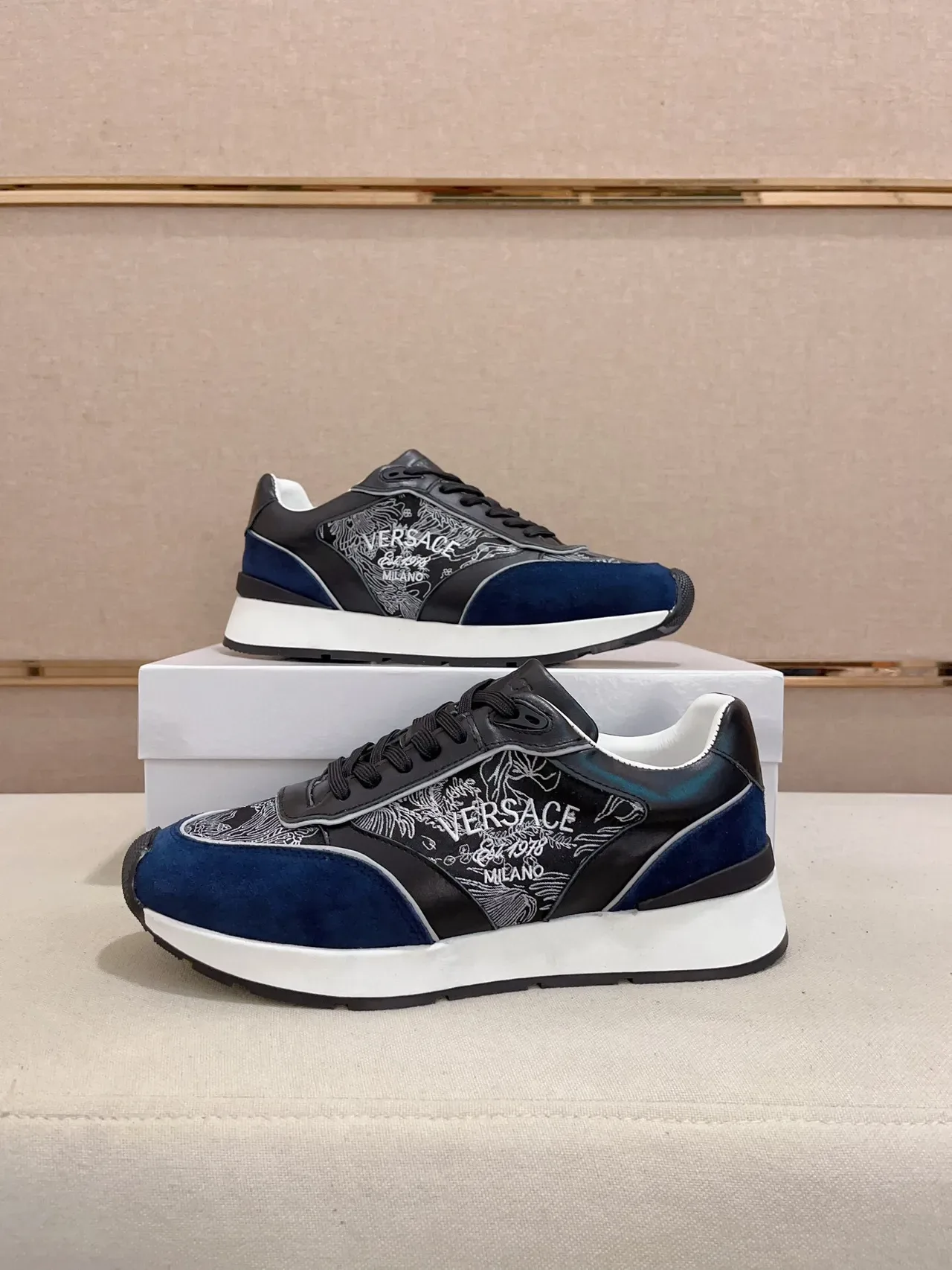 Versace Odissea Embroidered Navy and Black Lifestyle Sneakers 7