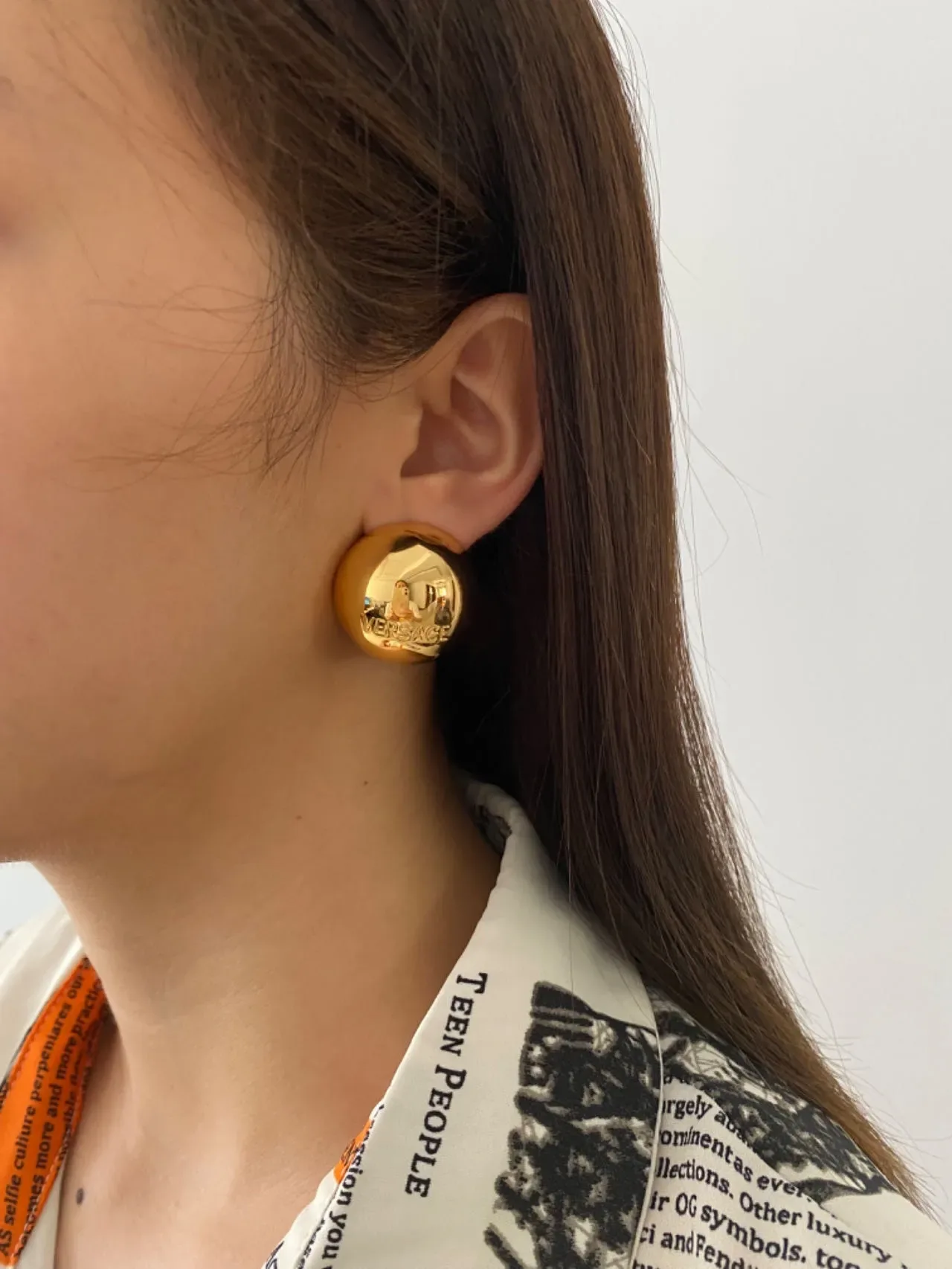 Versace Odissea Boucles d'oreilles Or Argent Poli Sphérique Gravé Logo 2