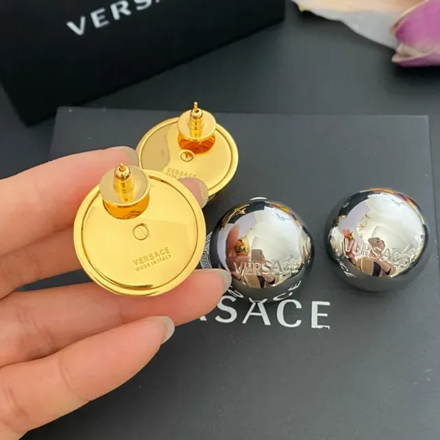 Versace Odissea Boucles d'oreilles Or Argent Poli Sphérique Gravé Logo 5