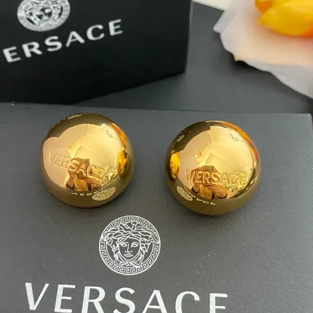 Versace Odissea Boucles d'oreilles Or Argent Poli Sphérique Gravé Logo 6