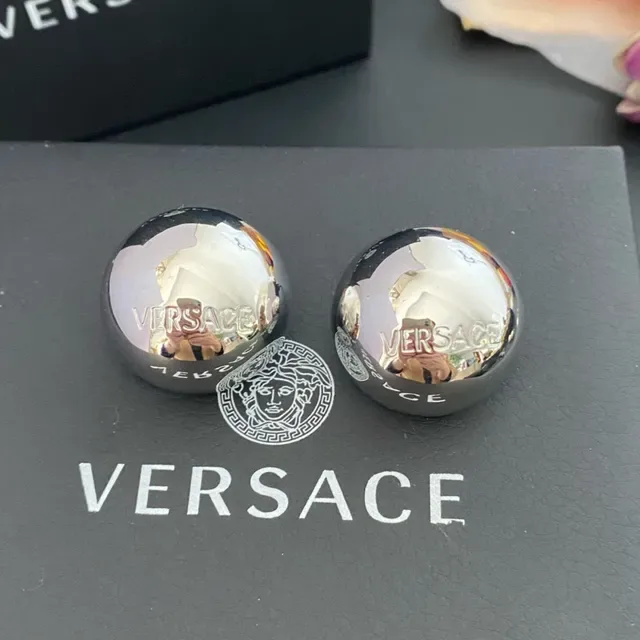 Versace Odissea Boucles d'oreilles Or Argent Poli Sphérique Gravé Logo 7