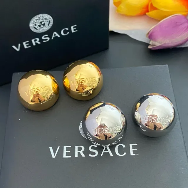 Versace Odissea Boucles d'oreilles Or Argent Poli Sphérique Gravé Logo 8