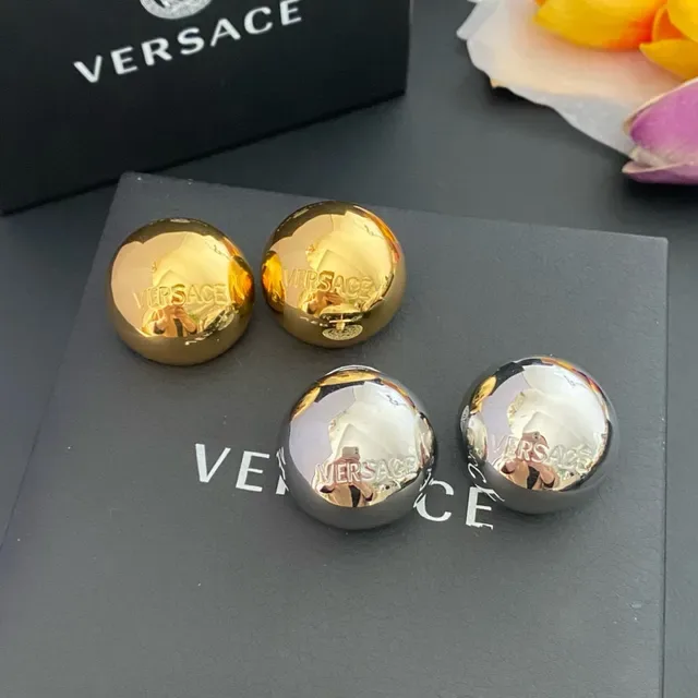 Versace Odissea Boucles d'oreilles Or Argent Poli Sphérique Gravé Logo 9