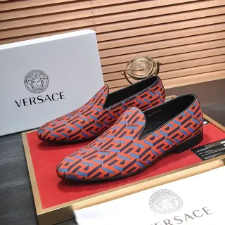 Versace Rouge et Bleu Greca Motif Jacquard Mocassin Slip-On