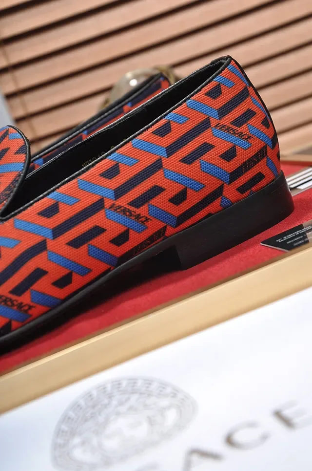 Versace Red Blue Greca Jacquard Pattern Slip-On Loafer 2