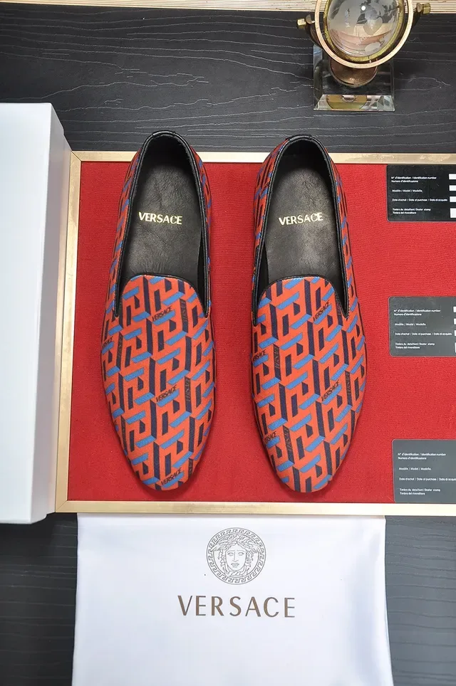 Versace Red Blue Greca Jacquard Pattern Slip-On Loafer 5