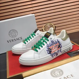 Versace सफेद हरी चमड़े की लेस लाइफस्टाइल स्नीकर