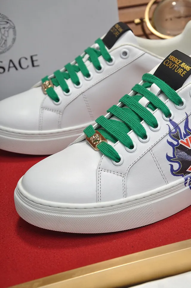 Versace White Green Leather Laces Lifestyle Sneakers 3