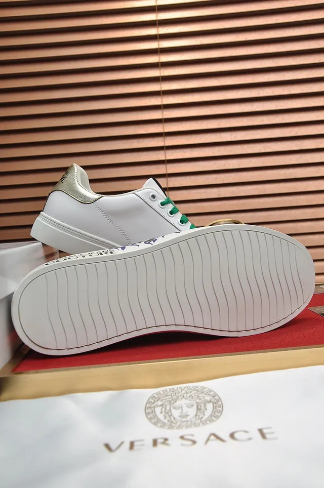 Versace White Green Leather Laces Lifestyle Sneakers 4
