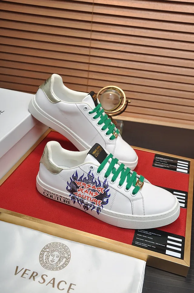 Versace White Green Leather Laces Lifestyle Sneakers 5