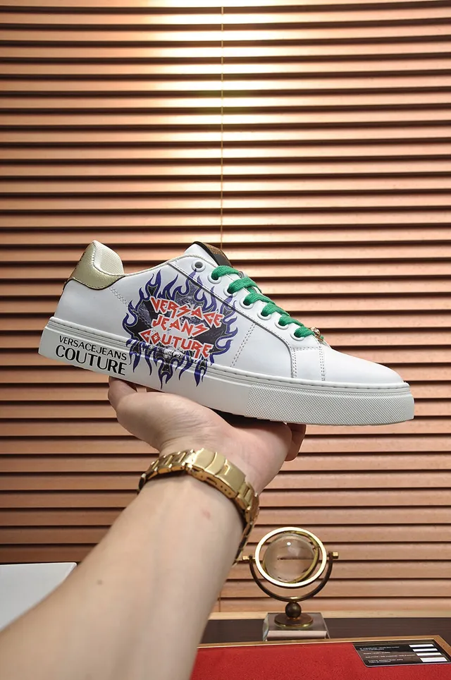 Versace White Green Leather Laces Lifestyle Sneakers 7