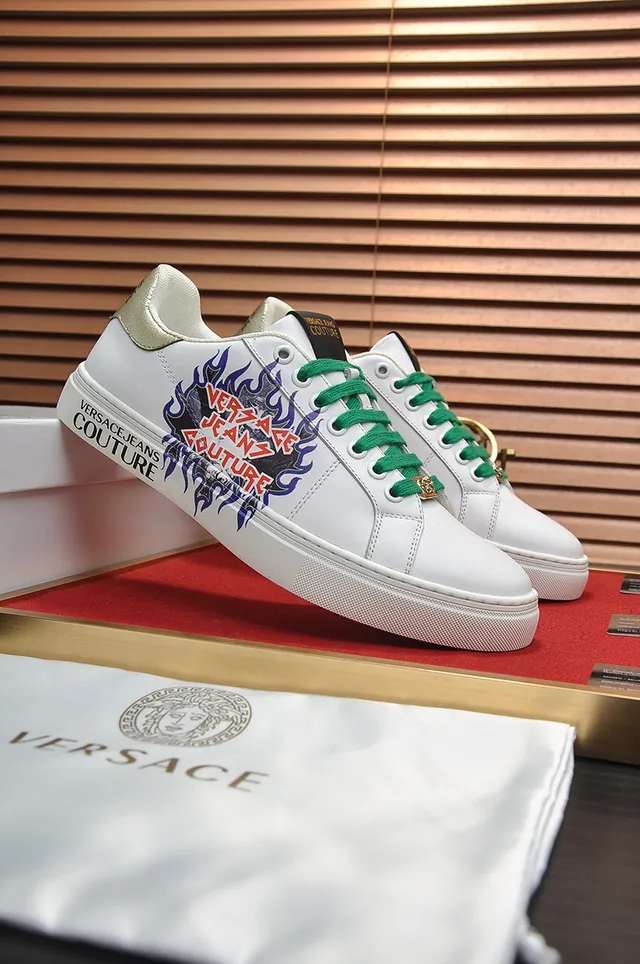 Versace White Green Leather Laces Lifestyle Sneakers 8