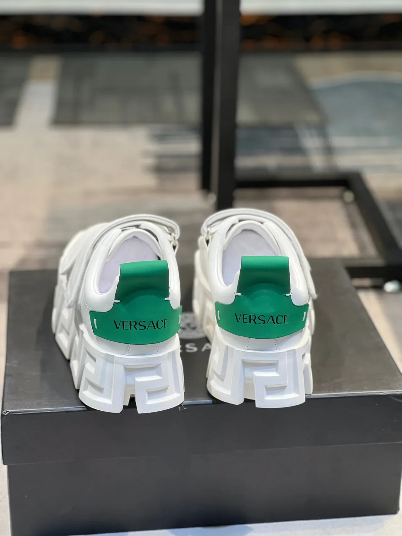 Versace White Green Platform Velcro Strap Closure Chunky Sneakers 3