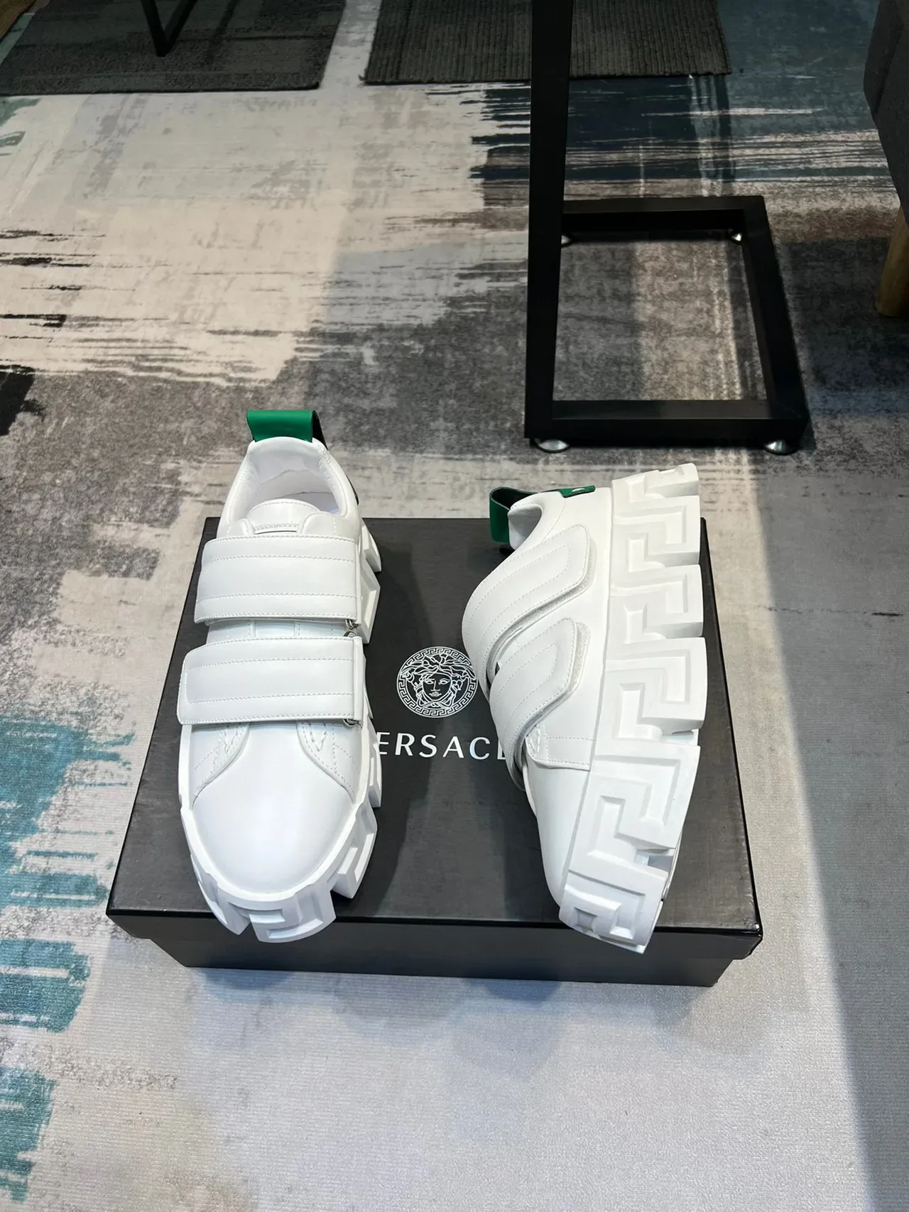Versace White Green Platform Velcro Strap Closure Chunky Sneakers 5