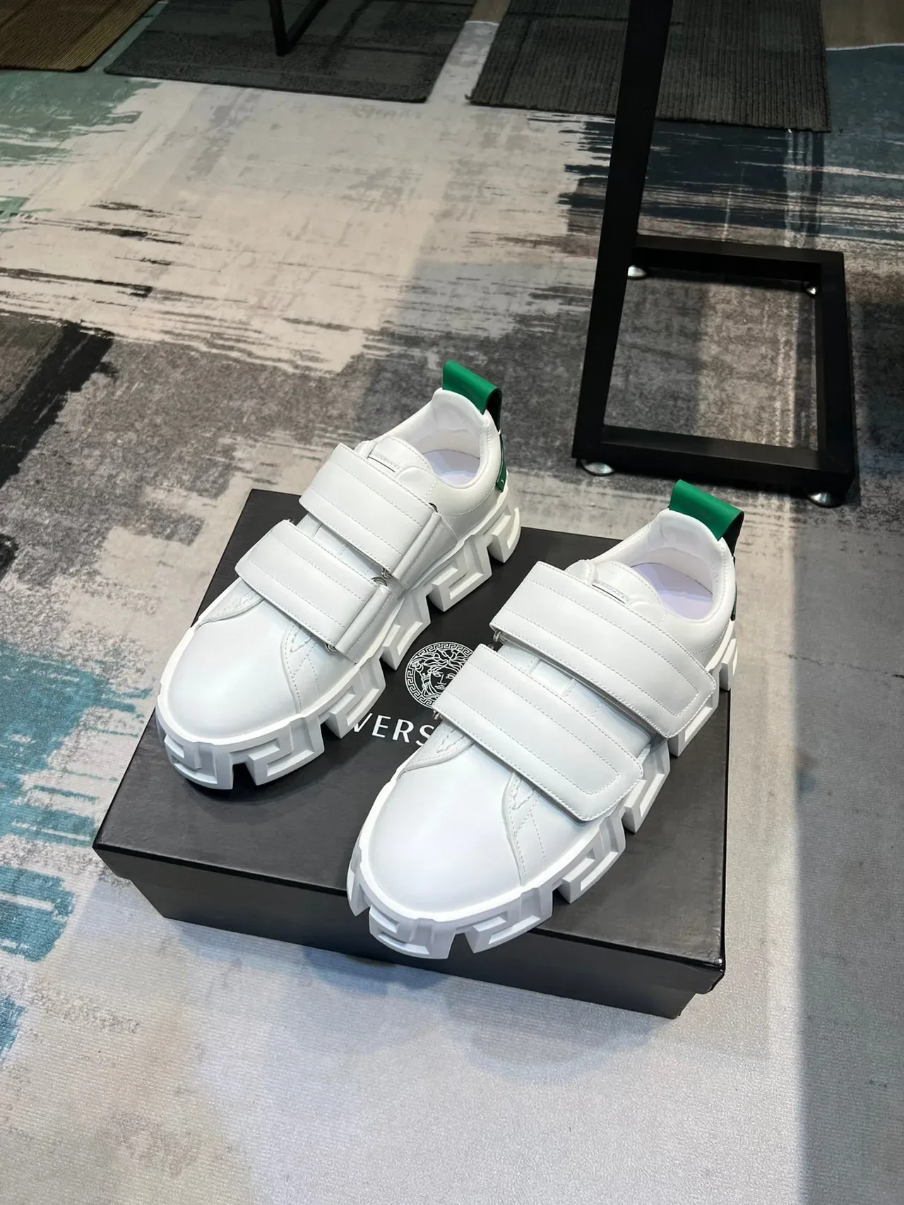 Versace White Green Platform Velcro Strap Closure Chunky Sneakers 6