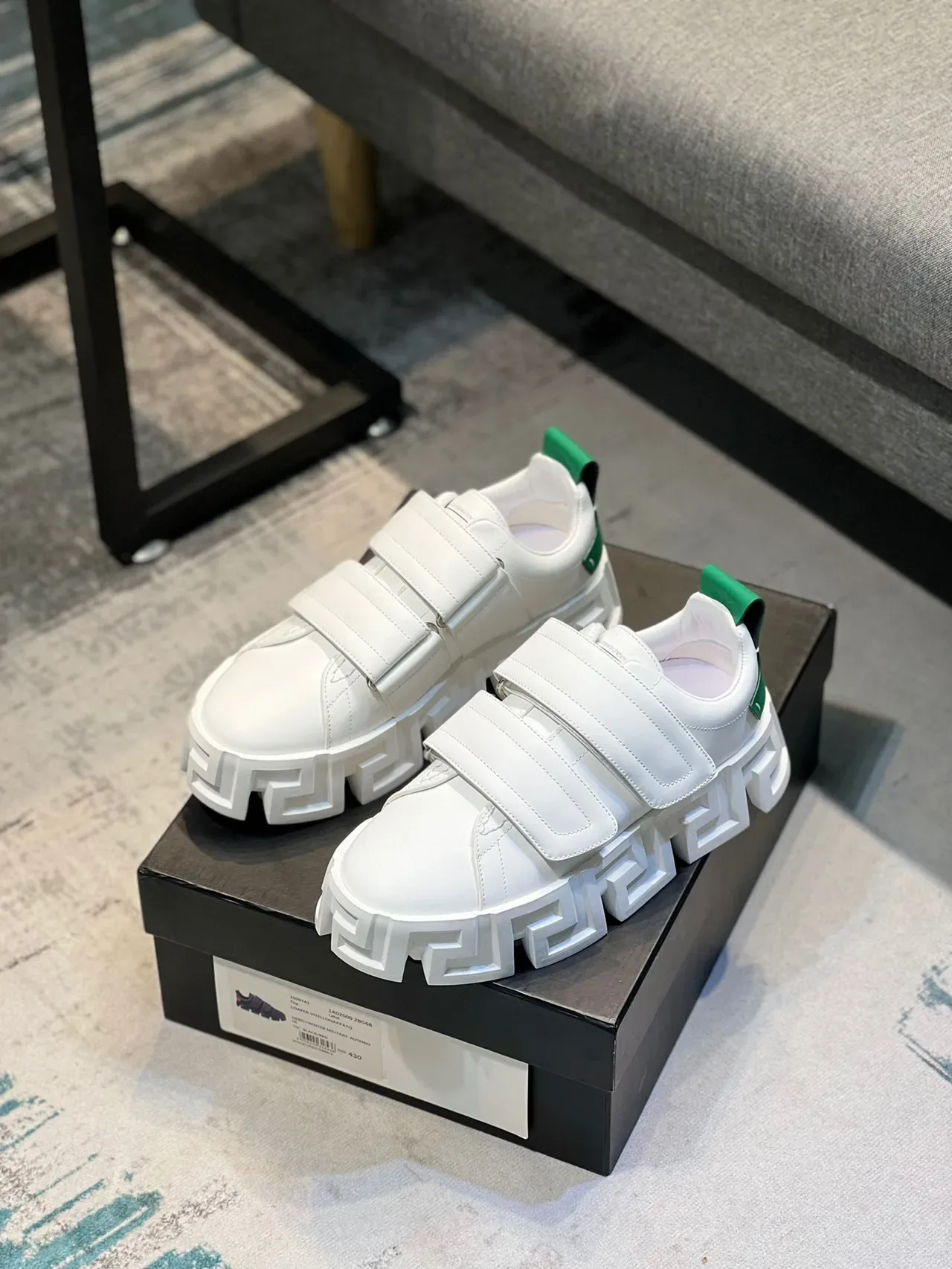 Versace White Green Platform Velcro Strap Closure Chunky Sneakers 8