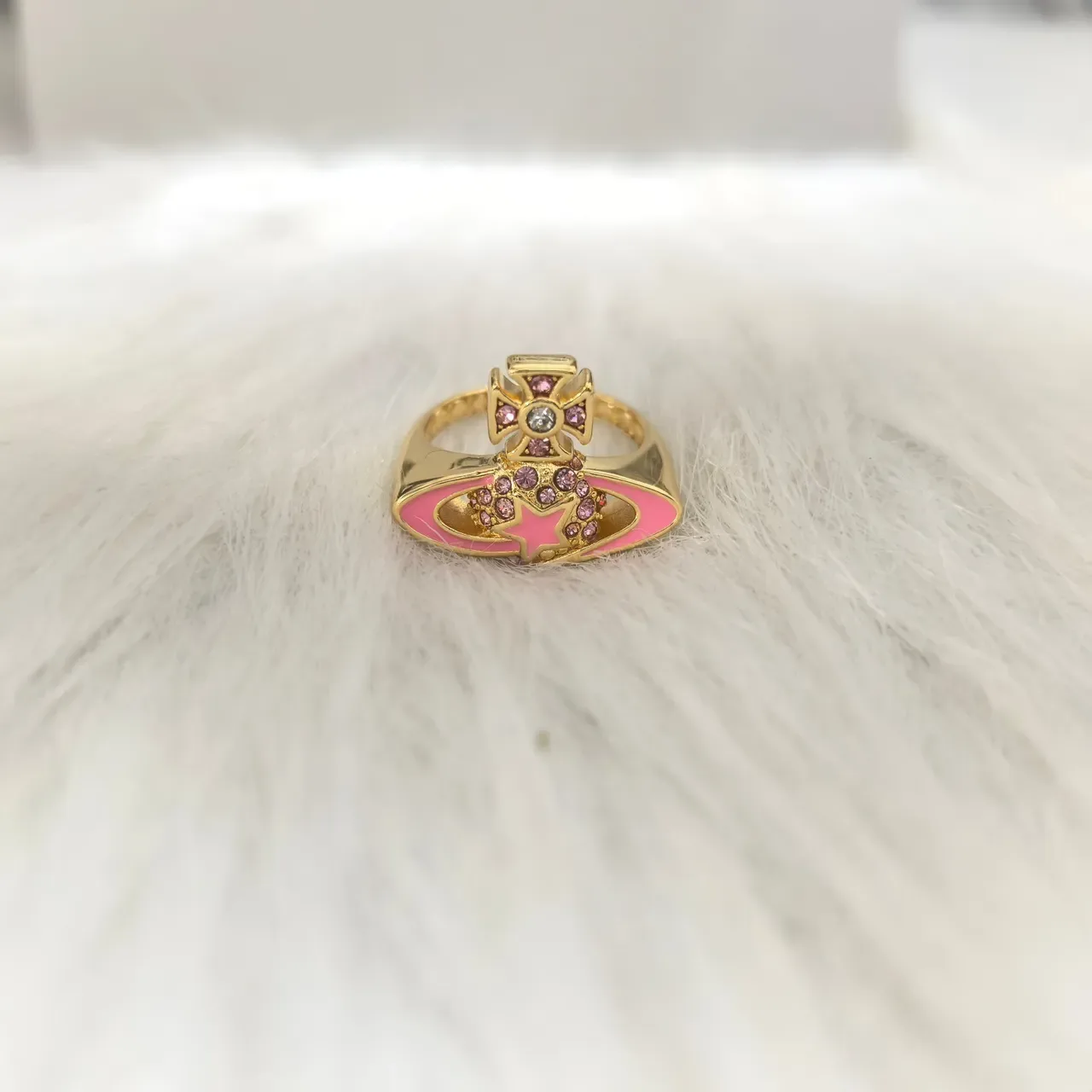 Vivienne Westwood Orb Gold Pink Metal Enamel Earrings 6