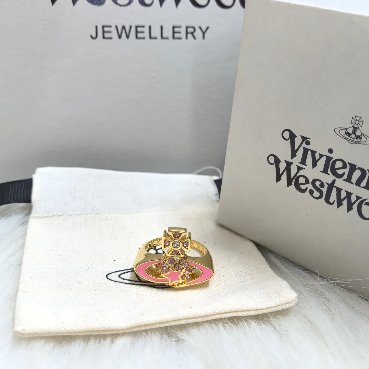 Vivienne Westwood Orb Gold Pink Metal Enamel Earrings 8