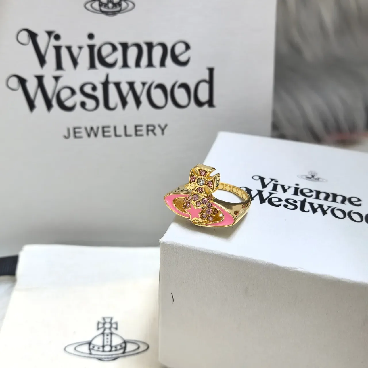 Vivienne Westwood Orb Gold Pink Metal Enamel Earrings 9