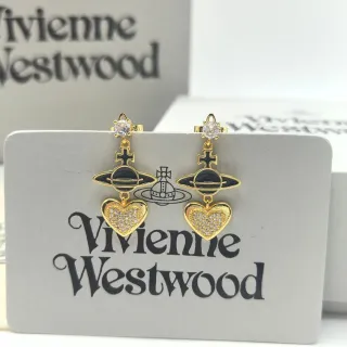 Vivienne Westwood Orb Heart Gold-Tone Black Enamel Pavé Crystal Earrings