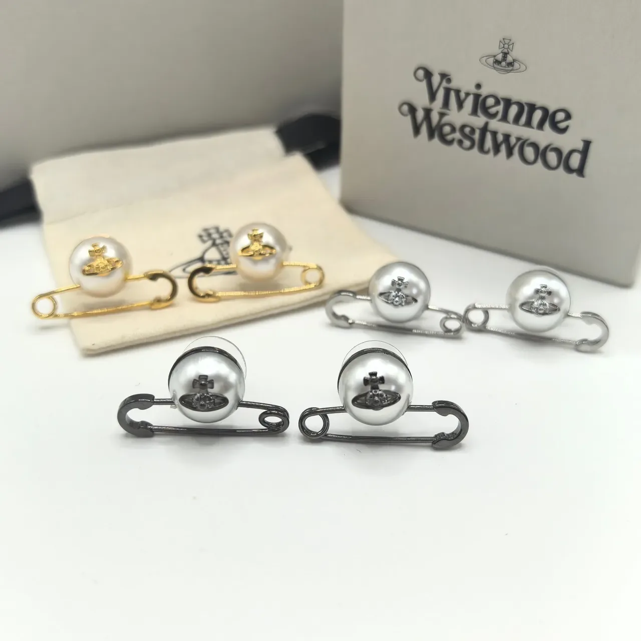 Vivienne Westwood Broche Orb de Perle Argent Or Épingle de Sécurité Silhouette Sphère 5