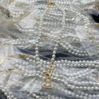 Vivienne Westwood Safety Pin Crystal Orb Pearl Necklace
